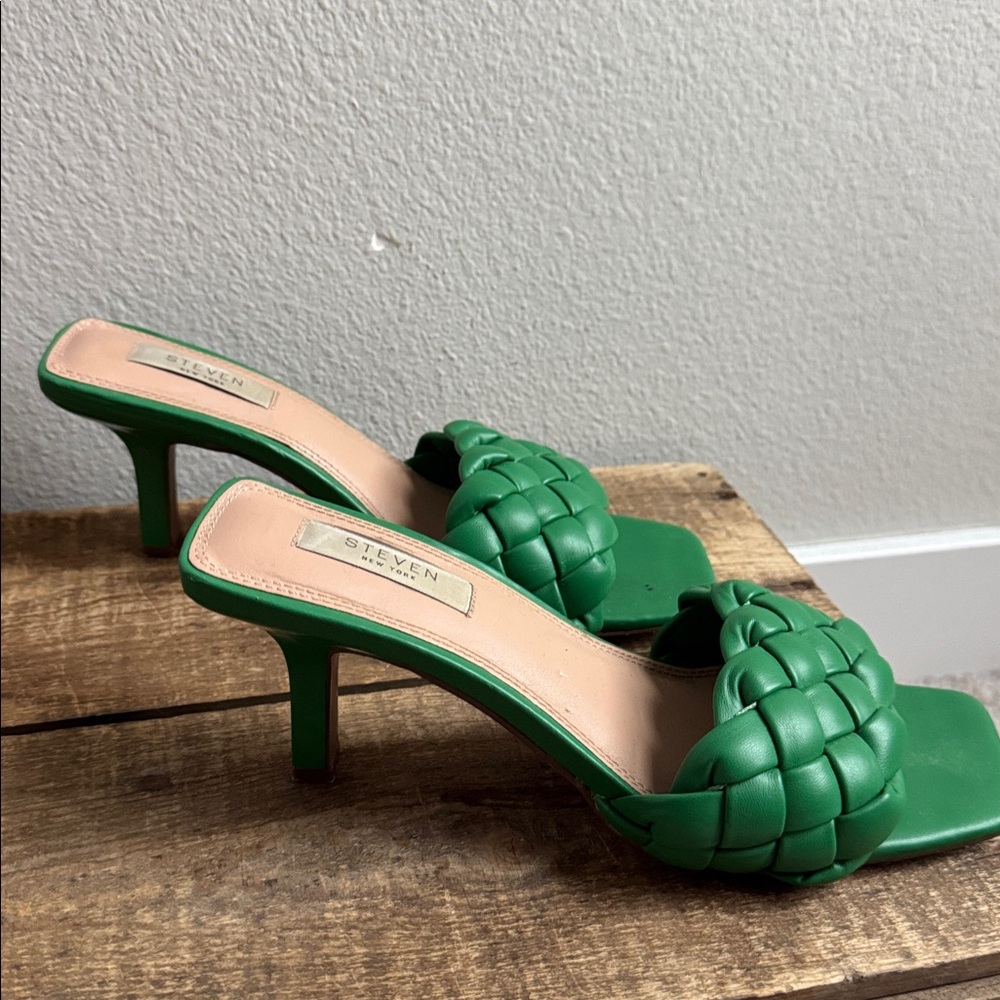 Steven New York Jeanie Braided Heeled Green Size 8 - Picture 3 of 5